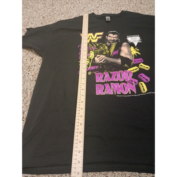 Razor Ramon Wrestler WWE Black Purple T Shirt Mens XLReprint Bootleg GILDAN TAG! - Picture 4 of 6